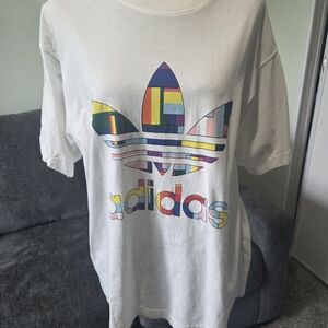 Adidas Mens Multicolor Trefoil White Tee